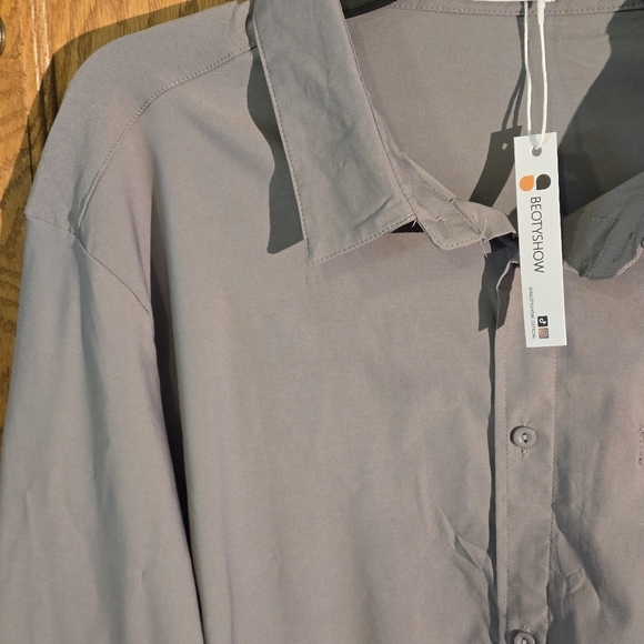 Beotyshow Men's Stretch Grey Button-Up Shirt Long Sleeves Men XX-Large Boxy Chef - Picture 5 of 14